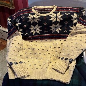 Polo Ralph Lauren Men’s Cream and Black Sweater with Nordic Pattern